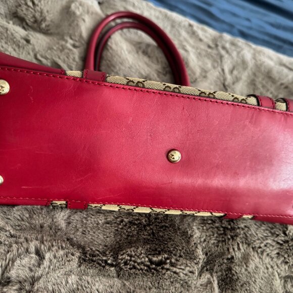 Gucci GG Canvas Heart Tote, Leather Red Trim, Heart Champagne GH, Canvas - Picture 10 of 11